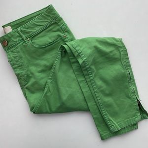 Zara Basic Denim Green Ankle Zip Pants